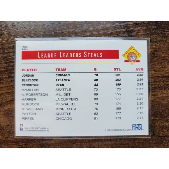Michael Jordan 1992-1993 NBA Hoops #289 - League Leaders Steals - Stockton - Picture 2 of 2